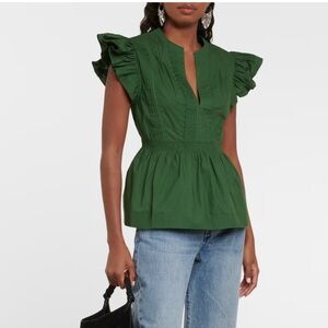 Ulla Johnson Luise Green Ruffle Sleeve Top